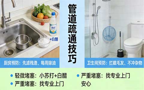 管道疏通小技巧：厨房卫生间堵塞预防与快速处理